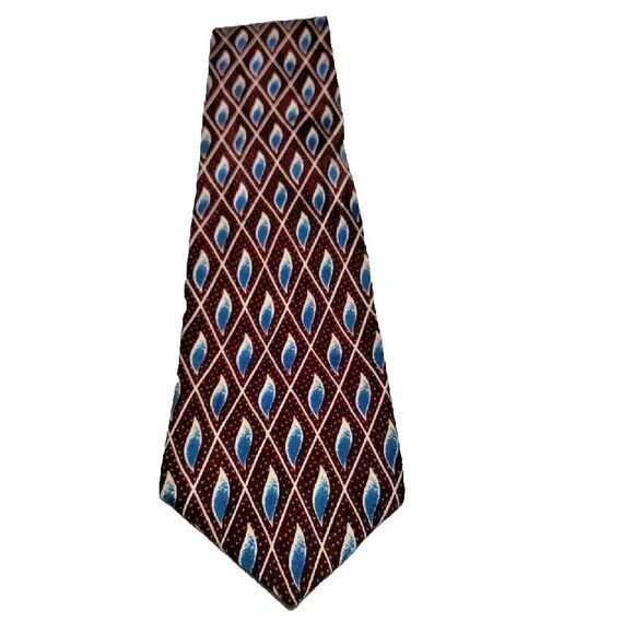 Guy Laroche Diffusion‎ Men Geometric Silk Brown/Blue Pattern Patch Suit Necktie - Picture 1 of 4